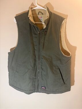 Vintage Dickies Men’s Olive Green Sherpa-Lined Work Vest Large